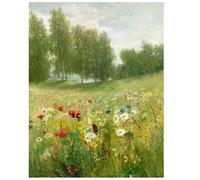 KUUFUUT Tableau Contemporain Texturé Peint À La Main Style Romantique Représentant Un Paysage De Fleurs Sauvages Colorées Peinture À L'Huile Sur Toile pour La Décoration Du Salon et De La Chambre À C