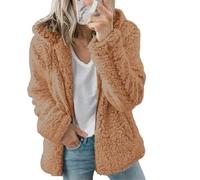 KUUFUUT Veste Polaire À Capuche pour Femme Doublée Sherpa Fermeture Éclair Intégrale Manteau D'Hiver Chaud Sweat-Shirt À Capuche Moelleux avec Poches Couleur Unie Veste Polaire Teddy Café Taille L