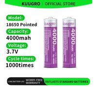 Kuugro 18650 4000mAh batterie à tête pointue 3.7V plus haute capacité 12A décharge Batteries rechargeables pour Batteries de lampe de poche 16pcs 18650