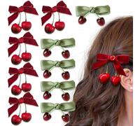 KuuGuu Lot de 10 pinces à cheveux en forme de nœud en cerise, strass et velours, pinces crocodiles antidérapantes pour queue de cheval, épingles à cheveux mignonnes cerises créatives pour femmes,