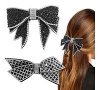 KuuGuu Lot de 2 pinces à cheveux noires avec nœud en strass français - Pinces à cheveux à ressort - Nœud en damier - Tendance - Antidérapantes - Décoration de cheveux pour femmes et filles - Pour fête