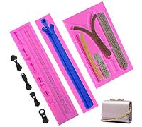 KuuGuu Lot de 3 moules en silicone avec chaîne à fermeture éclair pour décoration de gâteau, gâteau, fondant, chocolat, argile, sac à main