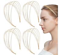 KuuGuu Lot de 4 bandeaux à cheveux en métal multicouches - Simples couches dorées - Antidérapants - Accessoires de cheveux pour femmes et filles (doré)