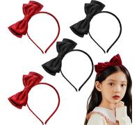 KuuGuu Lot de 4 bandeaux en velours avec nœud rouge pour femme - Serre-tête tendance et antidérapant - Accessoires pour cheveux pour fête de Noël, jeu de rôle, fête costumée