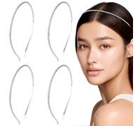 KuuGuu Lot de 4 bandeaux fins avec strass argentés et cristaux - Élastiques - En métal - Antidérapants - Accessoires pour cheveux pour femmes et filles - Pour fêtes et occasions spéciales
