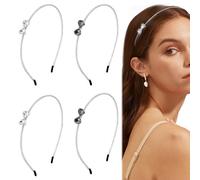 KuuGuu Lot de 4 bandeaux fins en métal avec nœud en strass - Tendance - Antidérapant - Magnifique accessoire pour cheveux longs et épais - Pour femmes et filles