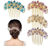 KuuGuu Lot de 4 peignes à cheveux en forme de fleur incrustée de strass pour femme