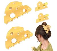 KuuGuu Lot de 4 pinces à cheveux à fromage jaune - Jolies barrettes en acétate - Triangle creux - Pinces à cheveux en forme de requin - Accessoires de cheveux pour femmes et filles