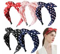 KuuGuu Lot de 5 bandeaux à pois pour femmes et filles avec oreilles de lapin nouées et nœud papillon - Accessoire tendance antidérapant pour cheveux - Accessoires pour cheveux quotidiens, fête