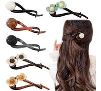 KuuGuu Lot de 6 pinces à cheveux élégantes en forme de banane avec perles et fleurs, tendance, antidérapantes, vintage, pour queue de cheval, accessoires de cheveux fins et épais pour femmes et filles