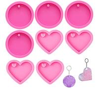 KuuGuu Lot de 8 moules en résine en forme de cœur, moules ronds en silicone pour résine époxy, porte-clés, décoration, dessert fait maison