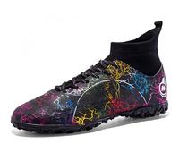 KUUK Chaussures de Football Garçon Enfants Turf TF Chaussures de Futsal Indoor Adolescents High Top FG Spike Chaussures de Sport en Plein (028 Noir TF 35)
