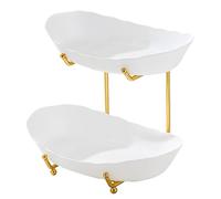 Kuuleyn Bols de service en porcelaine à 3 niveaux, bol à fruits pour comptoir de cuisine, panier de fruits en acrylique à 3 niveaux avec bols de service et bols de service à