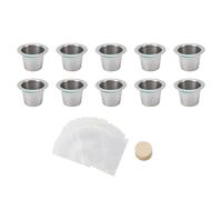 Kuuleyn Capsules de café rechargeables, dosettes de café réutilisables, en acier inoxydable 10 pièces avec couvercles en papier d'aluminium, papier filtre, remplissage facile,