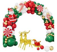 Kuuleyn Christmas Party Decoration Kit,Christmas Balloon and Reindeer Set,Xmas Balloon Garland Arch Kit Metallic Gold Green Red White Xmas Decorations for New Year