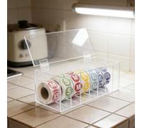 Kuuleyn Distributeur d'étiquettes en acrylique transparent, boîte de support, distributeur de rouleaux d'autocollants muraux à 7 fentes avec 7 étiquettes en rouleaux pour