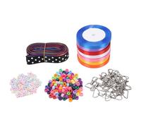 Kuuleyn DIY Porte-clés Craft Pack Porte-clés Fabrication de Kits d'Artisanat avec Ruban Alphabet Perle Mousqueton Pendentif pour Ruban Noeud Perles Pendentif Fête Faveur Sac à Dos