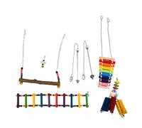 Kuuleyn Ensemble de Jouets de Poulet, 6 pièces Jouets de Jeu de Volaille en Bois, balançoire Xylophone en Bois Porte-Légumes et Fruits Pont Suspendu Jouet avec Cloches pour Poulet