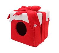 Kuuleyn Lit pour Chat, lit pour Animal de Compagnie en Forme de boîte- de Noël, Maison pour Chat de Noël, Couleurs Vives et pelucheuses Douces et Confortables pour Animal de (Rouge)