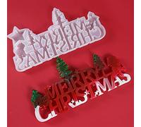 Kuuleyn Moule en cristal DIY, moule en silicone miroir anglais de Noël, résine de silicone de Noël, facile à nettoyer, matériau sûr, résine de lettre 3D pour décorations de Noël,