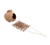 Kuuleyn Nid d'oiseau, Nid d'oiseau Suspendu en Coquille de Noix de Coco avec échelle, Jouet Chaud de Hamster Perroquet, Corde de Chanvre en Bois de Noix de Coco véritable
