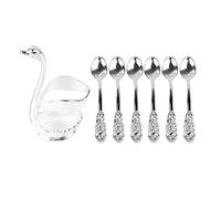 Kuuleyn Support d'agitateurs à café, porte-cuillère à café, élégant miroir en alliage en forme de cygne, détails riches pour fête, café, bureau (Silver White Holder with Spoon)
