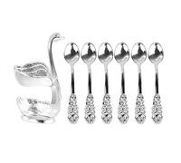 Kuuleyn Support d'agitateurs à café, porte-cuillère à café, élégant miroir en alliage en forme de cygne, détails riches pour fête, café, bureau (Silver Holder with Spoon)