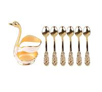 Kuuleyn Support d'agitateurs à café, porte-cuillère à café, élégant miroir en alliage en forme de cygne, détails riches pour fête, café, bureau (Gold White Holder with Spoon)
