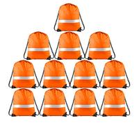 KUUQA 12 Pcs Drawstring Backpack Bag Bulk Reflective Backpack Orange String Bags Cinch Sack Backpack for Team Yoga Sport Gym Traveling