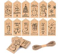 KUUQA 120Pcs Étiquettes pour Cadeaux de Noël Carte Cadeau Festival pour étiquettes d'emballage de Cadeaux de Noël avec Corde Suspendue, 12 Styles différents, Noir