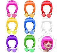KUUQA 16 perruques Party Pieces et ensemble, sunglass paquet costume coloré de cosplay néon courte perruque bob perruque postiches fête tous les jours pour cotillons au néon de bachelorette