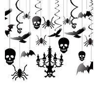 KUUQA 20 Pcs Halloween Décorations suspendues Plafond Décoration de Lustre Chauves-Souris Crow Spider Skull pour décoration de Maison hantée, Ensemble