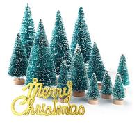 KUUQA 36 Pcs Mini Sisal Neige Givre Arbres De Noël Bouteille Brosse Arbres En Plastique Hiver Neige Ornements Arbres de Table avec Joyeux Noël lettres pour Party De Noël À La Maison Modèles De Diorama
