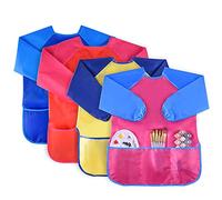 KUUQA 4Pcs Tablier Enfant Blouse Peinture Enfant, Les Tabliers de Peinture d'enfants avec la Longue Douille, l'âge 2-6 Ans (Peintures et pinceaux Non Inclus)