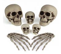 KUUQA 7 Pièces Halloween Bones Décorations Squelette Skull Head et Squeleton Hands for Halloween Cimetière Décor Party Party