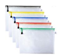 Kuuqa A4 Zip Document Dossier Pochette en plastique Zip portefeuilles dossiers Mesh documents sacs pour l'organisation du papier de stockage de fichiers, Set de 5