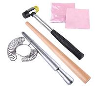 KUUQA Baguier en métal, jauge de bague, maillet en caoutchouc, mandrin en bois avec 2 chiffons de polissage pour bijoux, kit de fabrication de bijoux