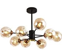 KUVAHECDH Lustre À Bulles de Verre En Grappe de Branches Spoutnik de Luxe Moderne, Plafonnier Led Noir, Gris Fumé, Verre Ambré, Suspension Industrielle Pour Cuisine, Salle À Manger, Salon/Black+Amber/