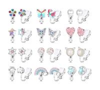 Kuvarix 12 Paires Boucles D'oreilles Clips pour Enfant, Hypoallergéniques, Clips Oreilles non Percées, Bijoux Enfant Comprenant Arc-en-ciel, papillons, étoiles, lune, oreilles de chat, petites fleurs