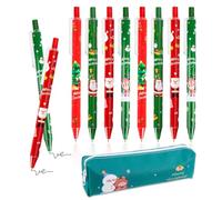 Kuvarix 24 Pièces Stylos à Bille de Noël, Stylo à Encre Gel pour Noël avec Trousse à Crayons, Stylo à Encre Noire Rétractable, Faveur De Fête De Noël École Bureau Famille Papeterie Fourniture