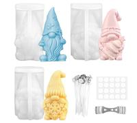Kuvarix 3 Pcs Moule Bougie Noel, 3D Moule Bougie Silicone, Moules en Silicone pour Gnome de Noël avec 20 Mèches 1 Supports, Moules à Bougies Aromatique Bricolage Pour Parfumée, Savon, Chocolat