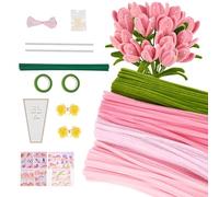 Kuvarix 400 Pièces Fil Chenille Tiges de Fils Chenille, 4 Couleurs de Cure Pipe Bouquet de Tulipes, Fils Chenilles Loisirs Creatifs, Bricolage Pipe Cleaners Set avec Tige Fleur, Floratape, etc