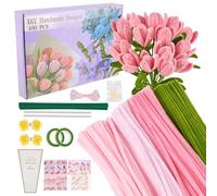 Kuvarix 400 Pièces Fil Chenille Tiges de Fils Chenille, 4 Couleurs de Cure Pipe Bouquet de Tulipes, Fils Chenilles Loisirs Creatifs, Bricolage Pipe Cleaners Set avec Tige Fleur, Floratape, etc