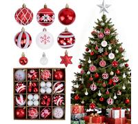 Kuvarix 42 Pièces Boules de Noel, Boule de Noel Rouge et Blanc Ø6cm/3cm, Boules de Noël en Plastique Incassable, Convient pour Les Sapins de Noël d'Intérieur et d'Extérieur, Couronnes