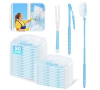 Kuvarix 52 Pièces Plumeau Poussiere Recharge Kit Compatible avec Swiffer, Duster Recharge Kit avec 1 Manche Télescopique et 1 Manches Courts, pour Cheveux, Poussière, Saleté