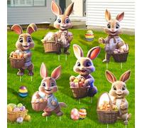 Kuvarix 6 Pièces Piques de Jardin Lapin de Pâques, Pâques Signes de Cour de Lapins 2D, Piquets de Jardin de Pâques, Résistant aux Intempéries, pour Pelouse Jardin Cour, Deco Printanière