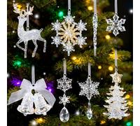 Kuvarix 8PCS Decoration Noel Sapin Transparent, 3D Flocon de Neige Decoration en Cristal Acrylique, Christmas Tree Decorations pour Sapin Fenêtre Chambre Intérieure, Décoration d'hiver