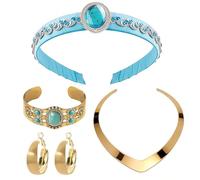 Kuvarix Accessoires Costume de Princesse Jasmine, 4 Pièces Deguisement Jasmine Fille avec Bandeau Boucles d'oreilles Collier Bracelet Princesse Arabe Dress up Accessoires Carnaval Cosplay Thème