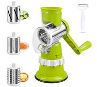 Kuvarix Coupe Legumes Multifonctions, Mandoline de Cuisine Manuelle 3 En 1 avec 3 Lames de Tambour Détachables 1 Grattoir, Rapeuse Legume pour Légumes, Fromage, Concombres, Carottes, Noix
