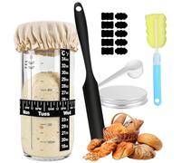 Kuvarix Kit de démarrage pour levain, 730 ml, verre au levain, accessoires de cuisson avec couvercle en aluminium, chiffon de fermentation, ruban thermique, étiquette, spatule en silicone, date